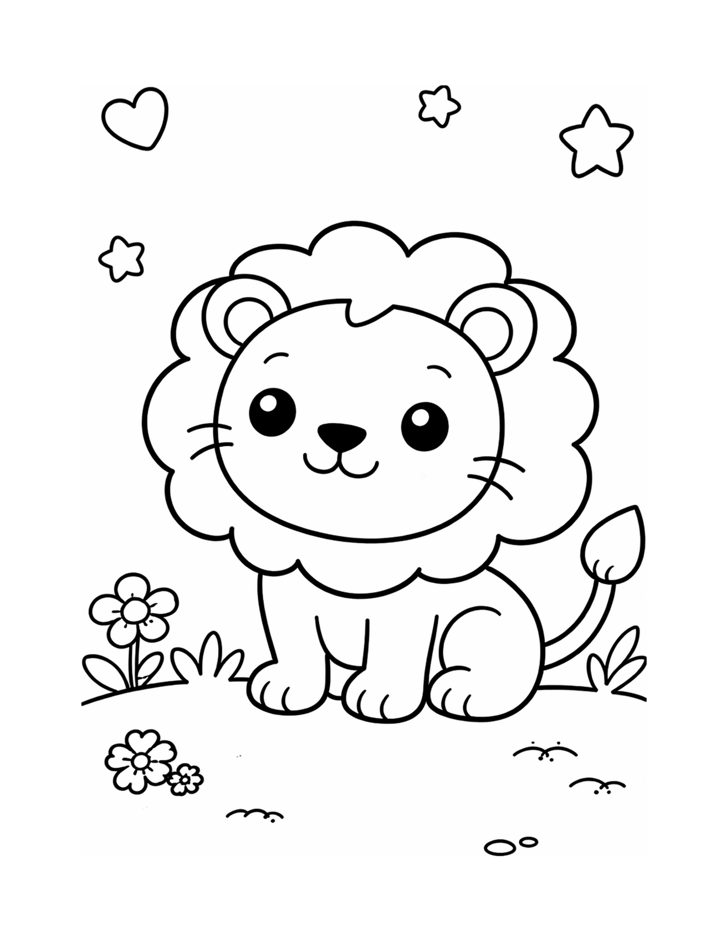 A large, friendly lion with a fluffy mane, ready to color.